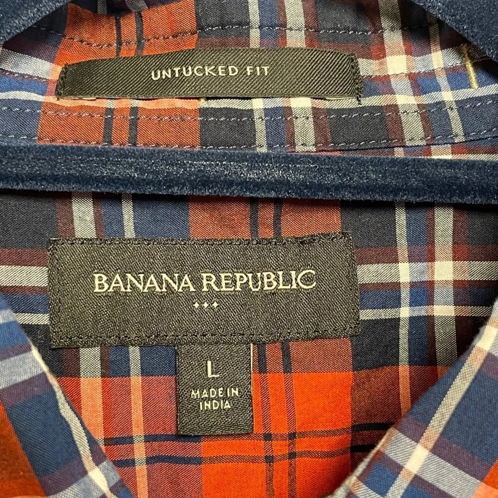 Banana Republic Mens Cotton‎ Plaid Button Down Shirt Untucked Fit Size L Red